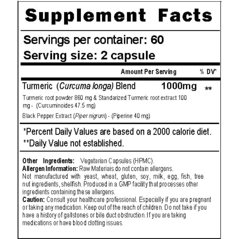 강황캡슐 1000mg (95% 커큐민 및 피페린 함유) - Turmeric Curcumin Capsule 리뷰 및 가격